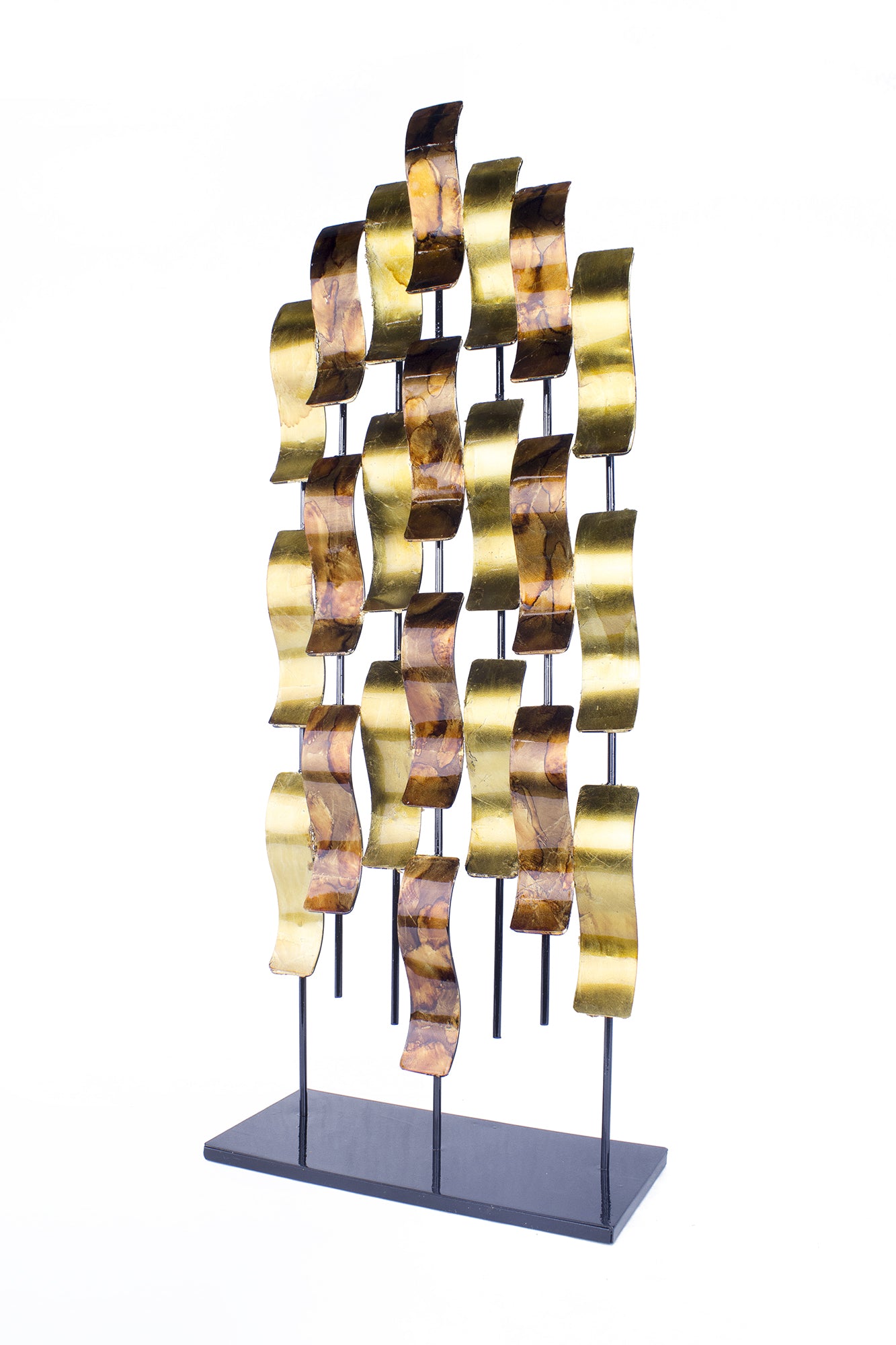 12.5" X 6.12" X 31.5" Gold Copper Brown And Orange Metal Foiled And Lacquered Table Top Object