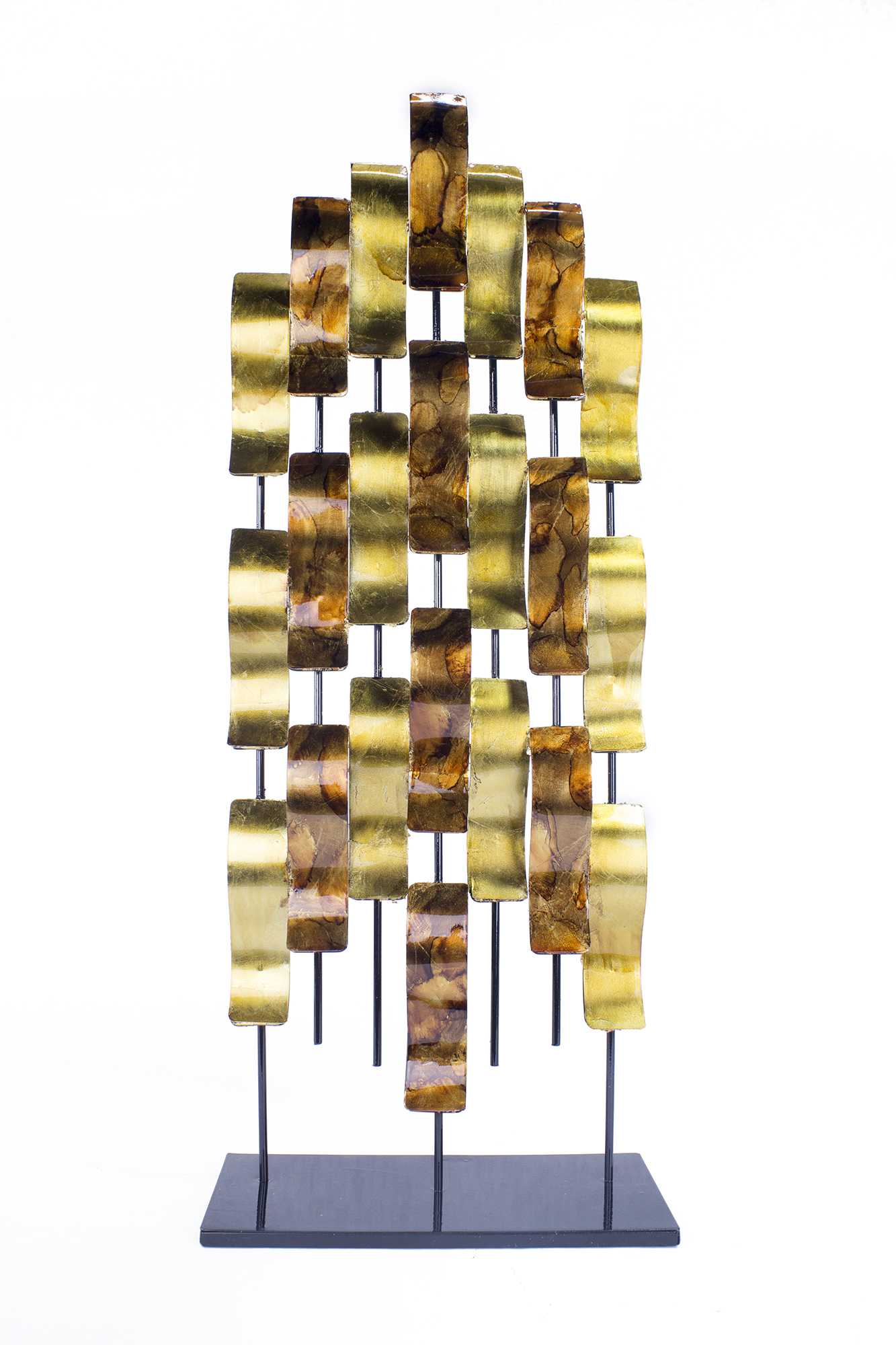 12.5" X 6.12" X 31.5" Gold Copper Brown And Orange Metal Foiled And Lacquered Table Top Object