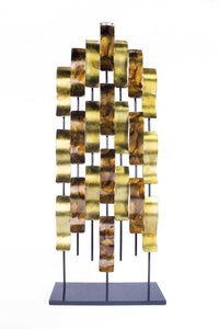 12.5" X 6.12" X 31.5" Gold Copper Brown And Orange Metal Foiled And Lacquered Table Top Object