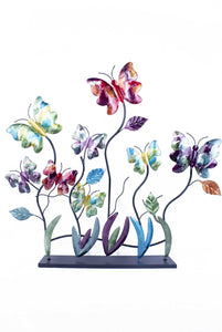 22.5" X 5" X 25.5" Purple Blue Green And Red Metal Foiled And Lacquered Table Top Object