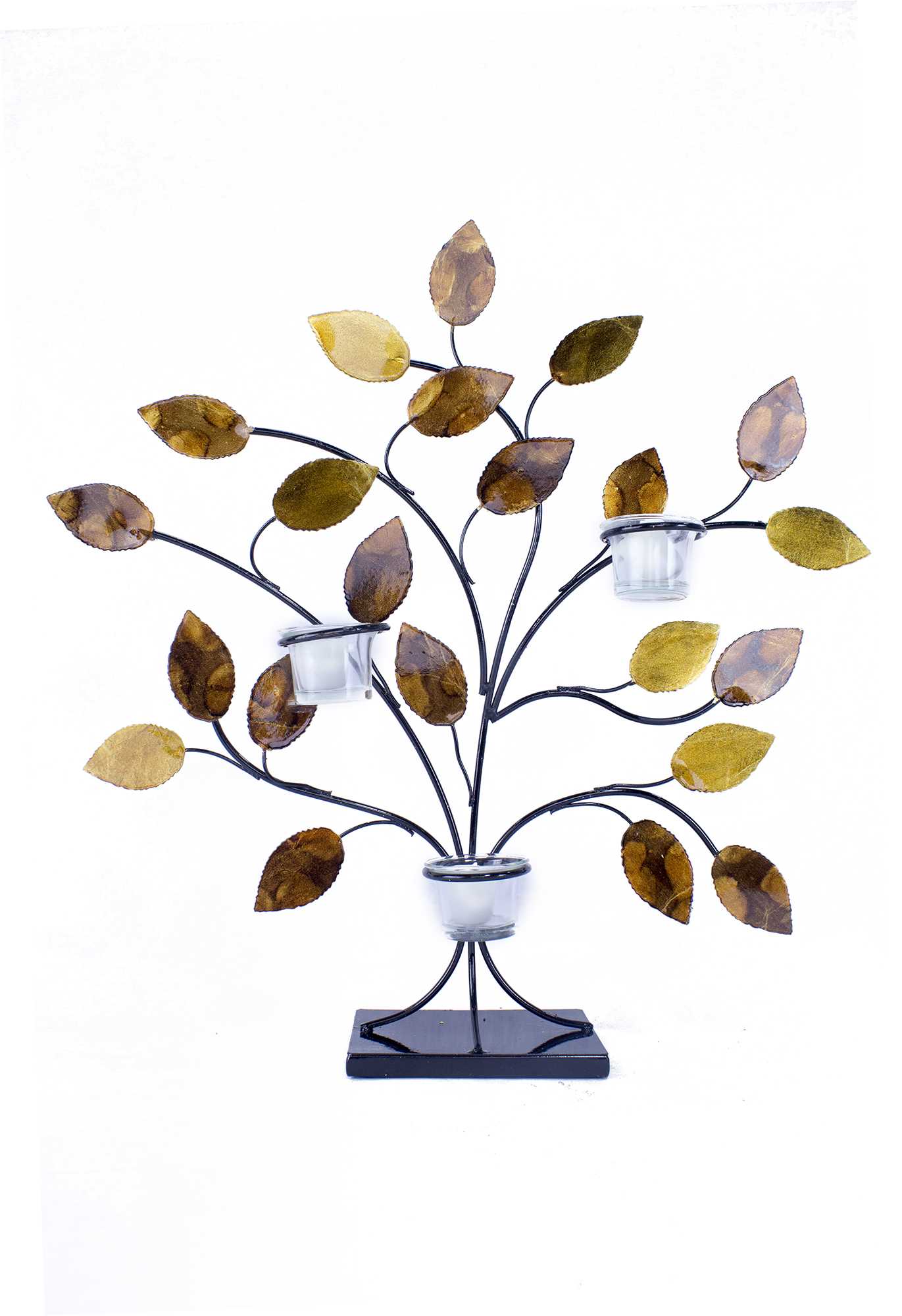 Gold Copper Brown And Orange Metal Leaves Votive Holder