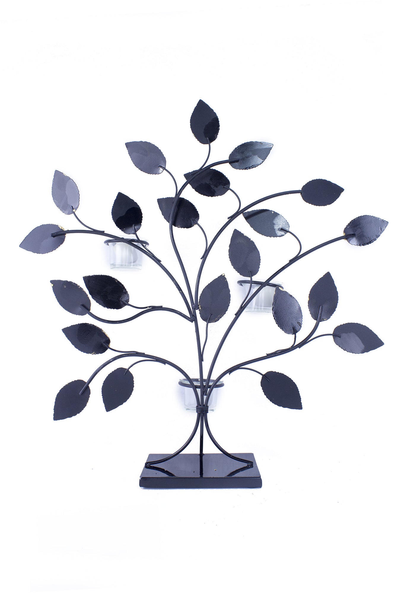 Gold Copper Brown And Orange Metal Leaves Votive Holder