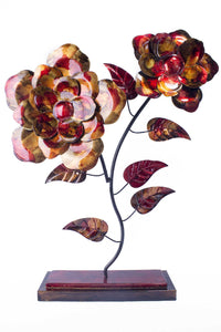 22.5" X 5" X 25.5" Copper Red And Gold Metal Bloom Foiled And Lacquered Table Top Object