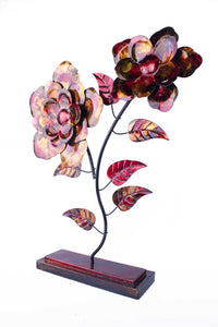 22.5" X 5" X 25.5" Copper Red And Gold Metal Bloom Foiled And Lacquered Table Top Object