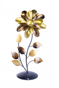 Bo Gold Copper Brown And Orange Metal Flower Table Top Sculpture