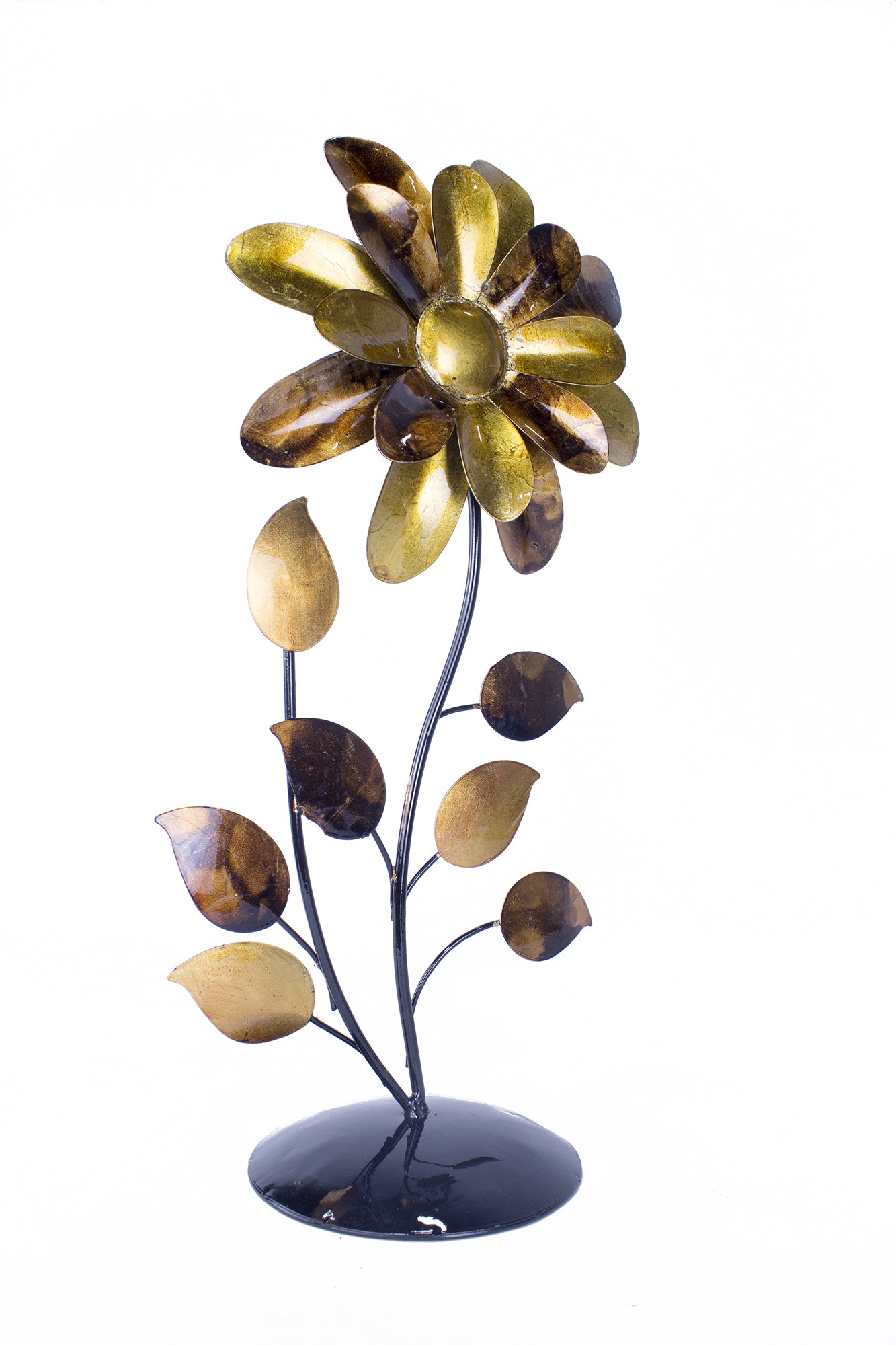 Bo Gold Copper Brown And Orange Metal Flower Table Top Sculpture