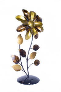 Bo Gold Copper Brown And Orange Metal Flower Table Top Sculpture
