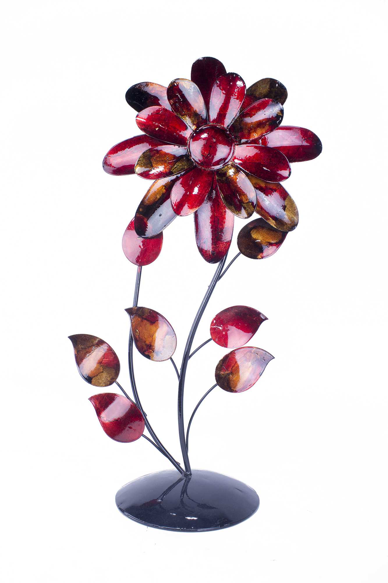 Bo Red Copper and Orange Metal Flower Table Sculpture