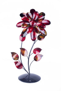 Bo Red Copper and Orange Metal Flower Table Sculpture
