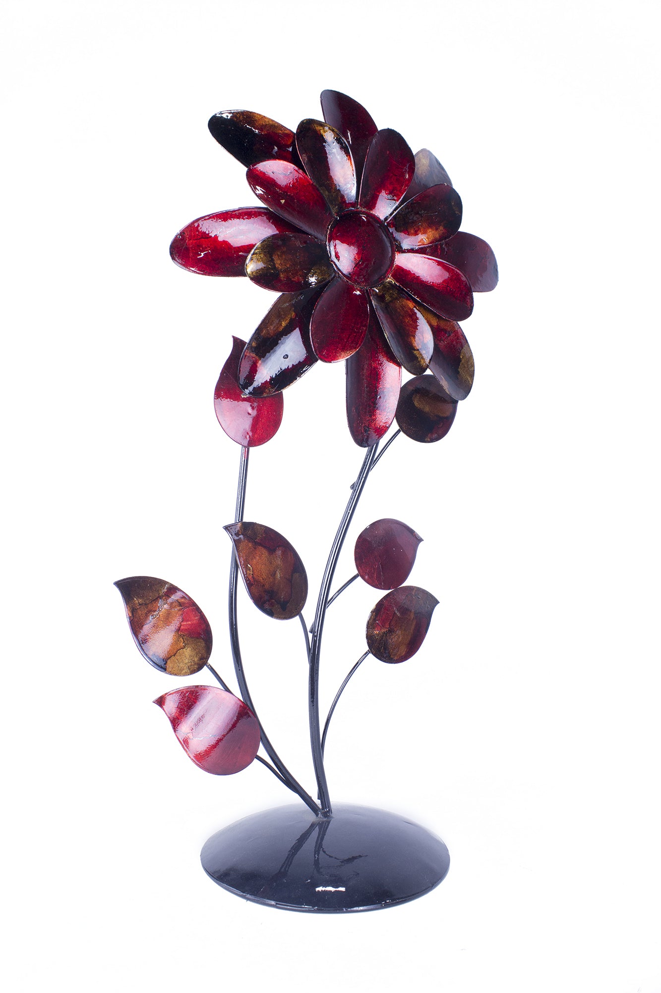 Bo Red Copper and Orange Metal Flower Table Sculpture