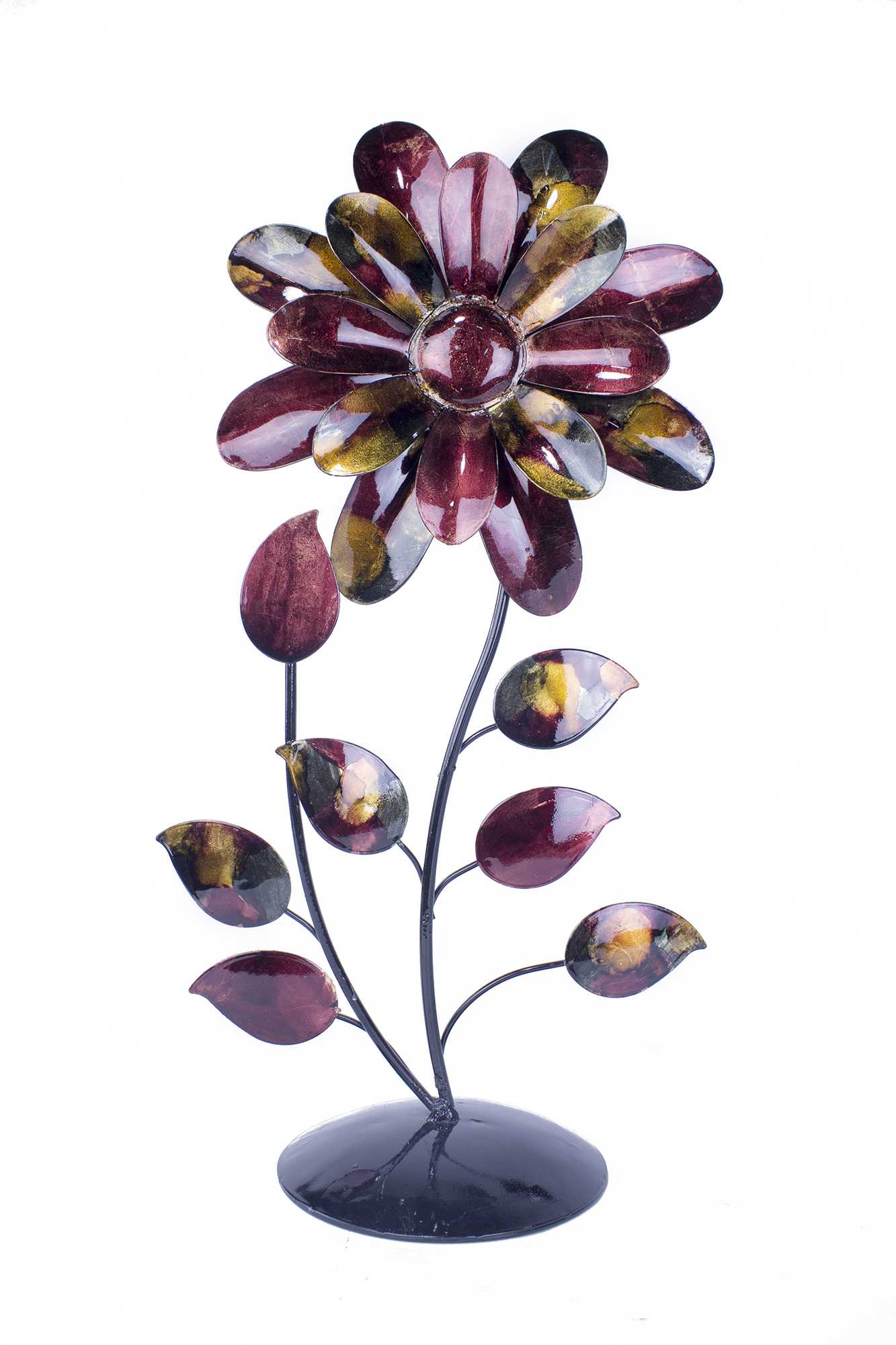 Bo Burgundy Copper and Brown Metal Flower Table Sculpture