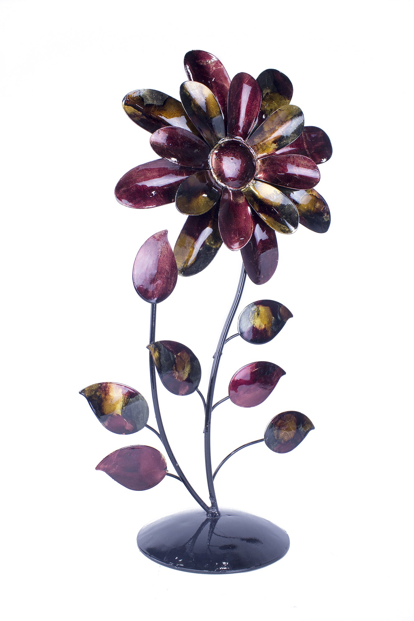 Bo Burgundy Copper and Brown Metal Flower Table Sculpture
