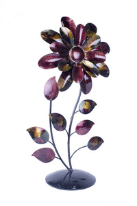 Bo Burgundy Copper and Brown Metal Flower Table Sculpture