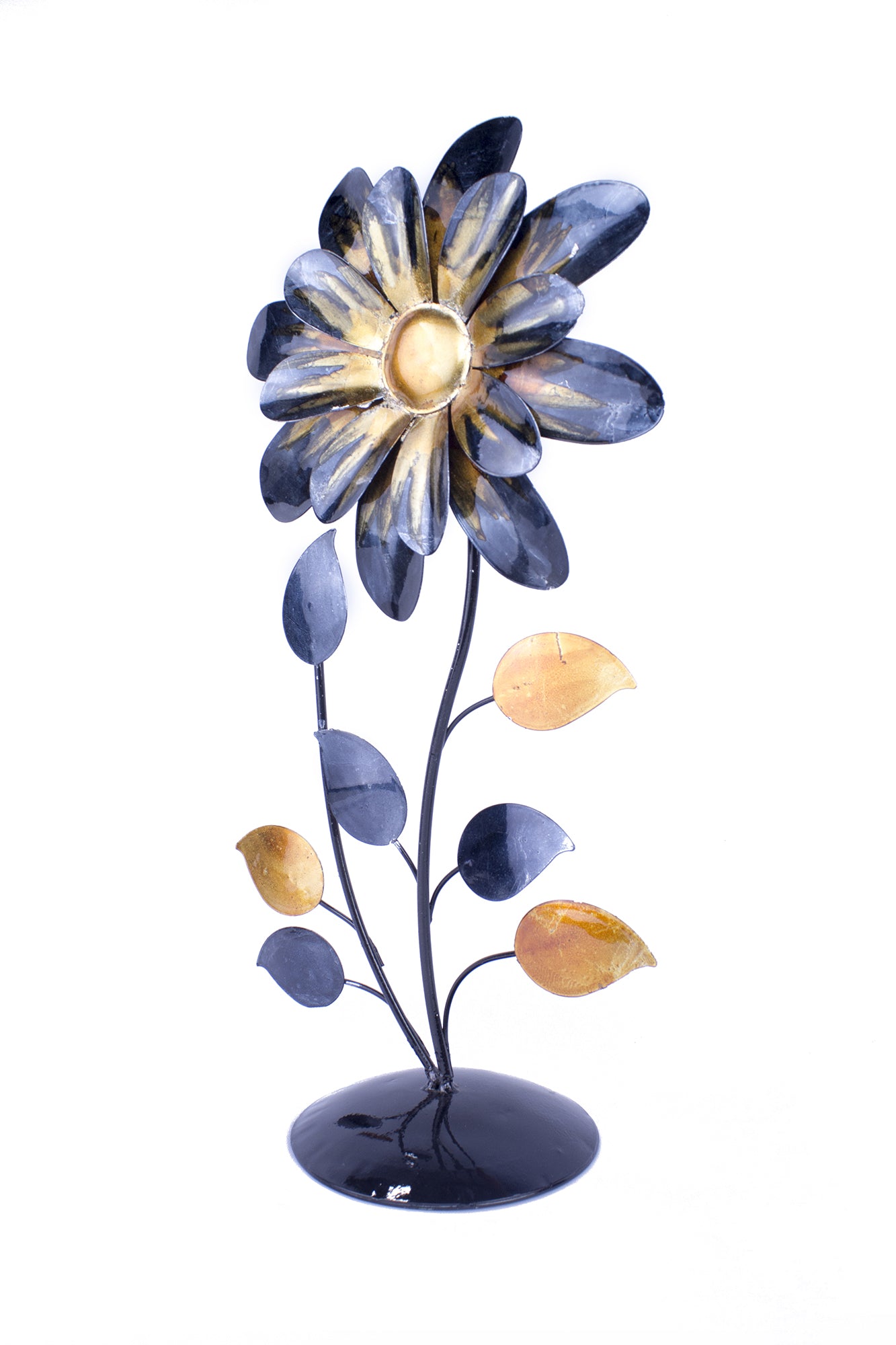 Bo Copper and Pewter Metal Flower Table Top Sculpture