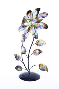 Bo Green Blue and Copper Metal Flower Table Top Sculpture