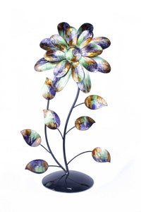 Bo Green Blue and Copper Metal Flower Table Top Sculpture