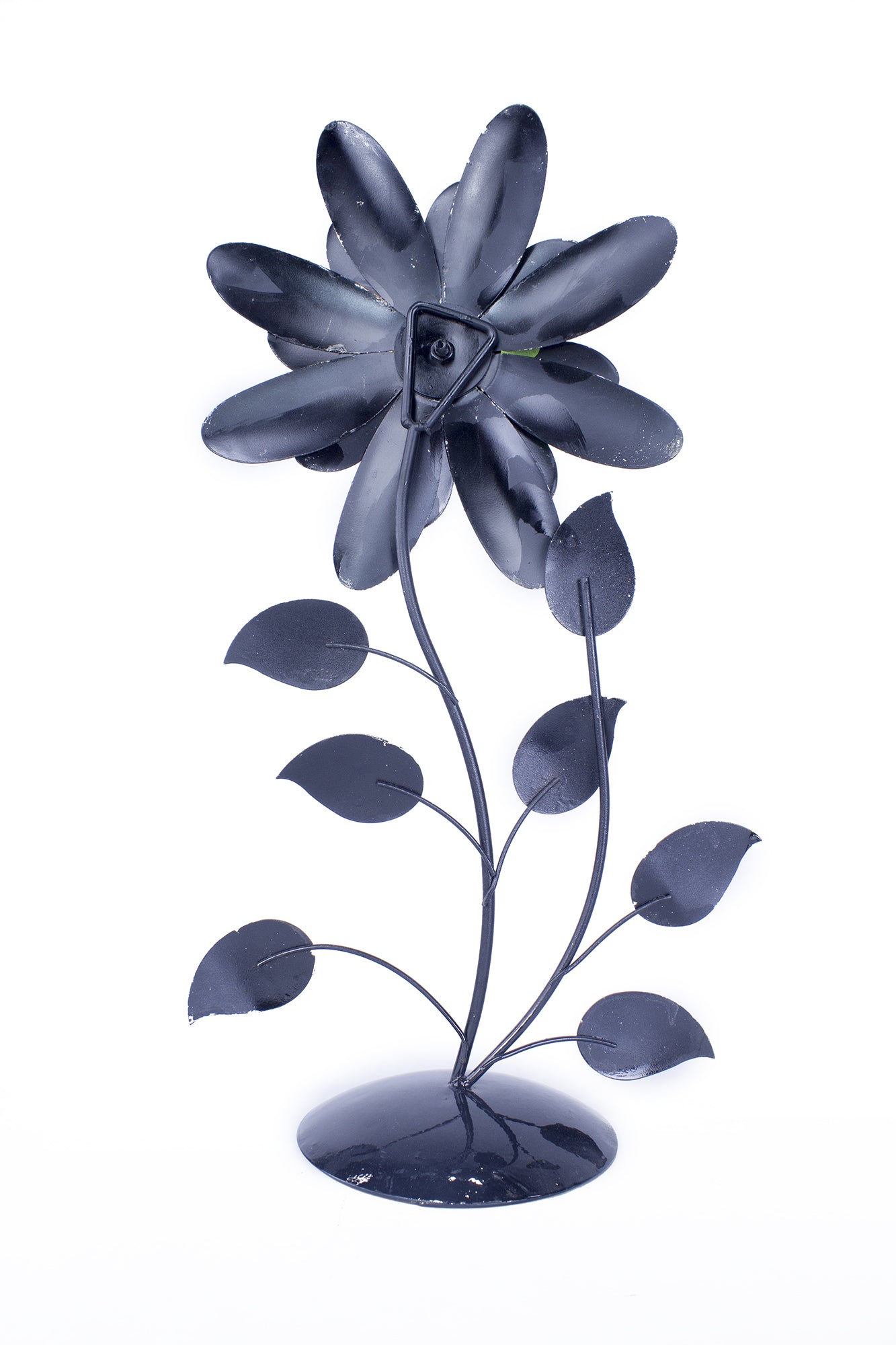 Bo Green Blue and Copper Metal Flower Table Top Sculpture