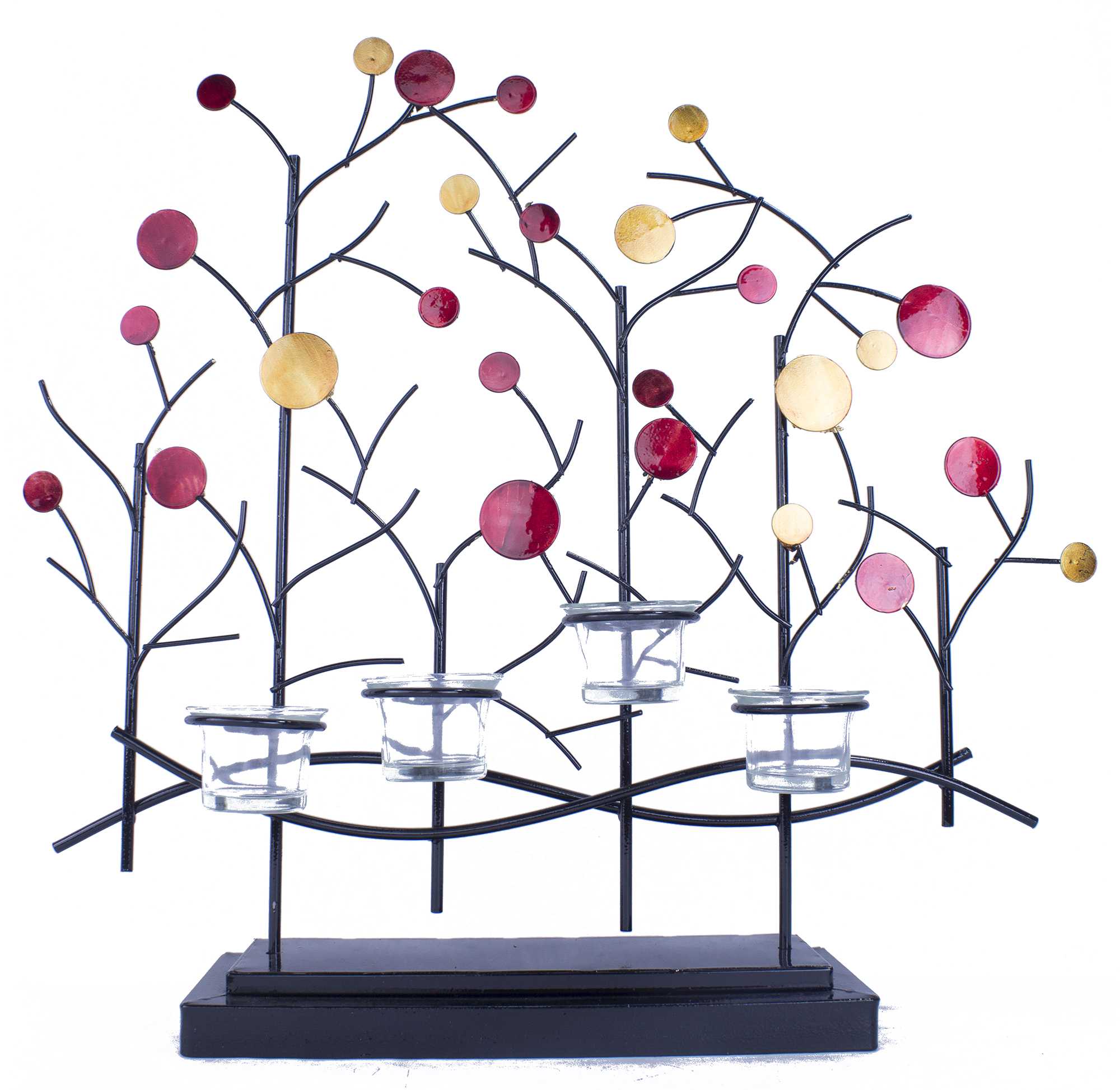 22.5" X 5" X 25.5" Copper Red And Gold Metal Foiled And Lacquered Votive Holder