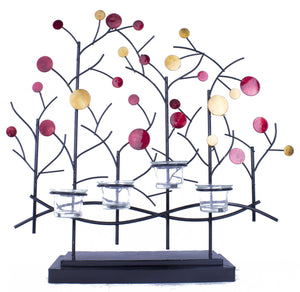 22.5" X 5" X 25.5" Copper Red And Gold Metal Foiled And Lacquered Votive Holder