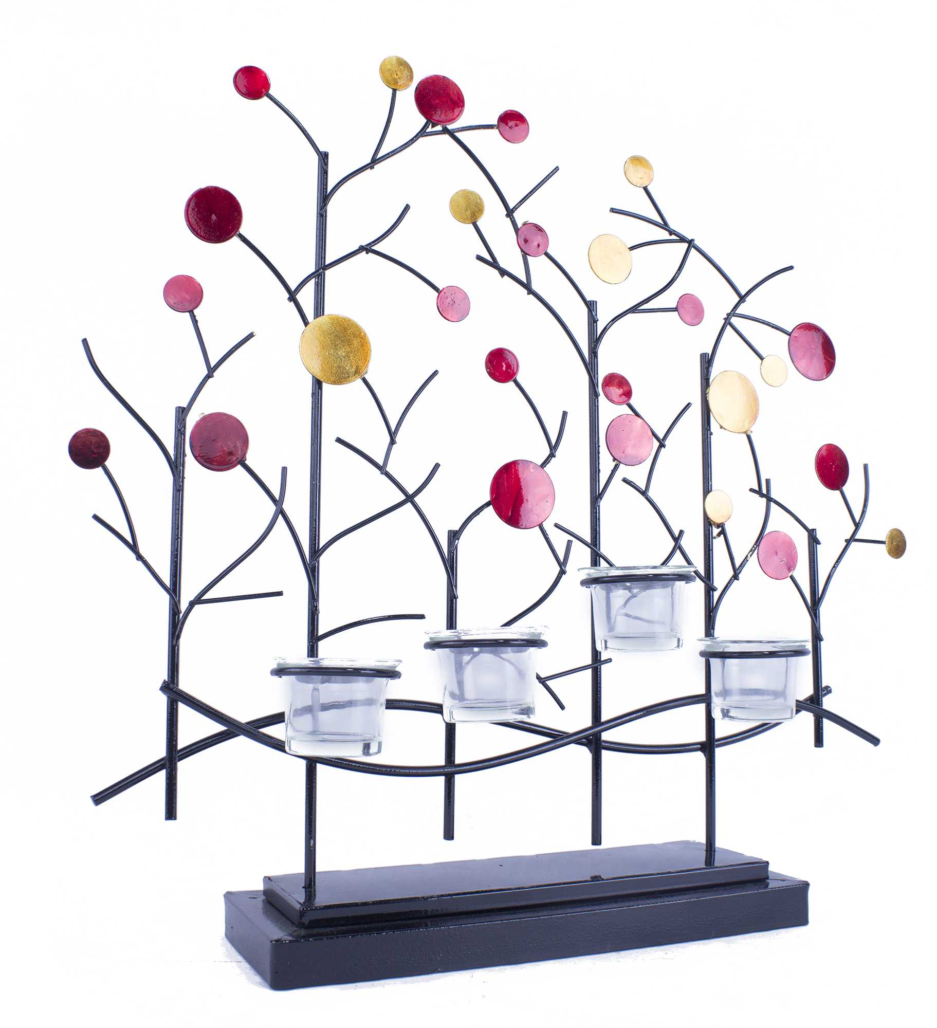 22.5" X 5" X 25.5" Copper Red And Gold Metal Foiled And Lacquered Votive Holder