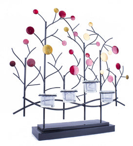 22.5" X 5" X 25.5" Copper Red And Gold Metal Foiled And Lacquered Votive Holder