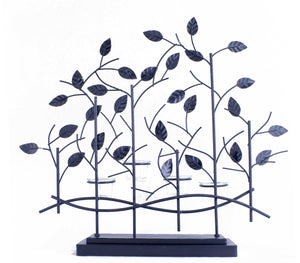 22.5" X 5" X 25.5" Copper Red And Gold Metal Tree Foiled And Lacquered Votive Holder