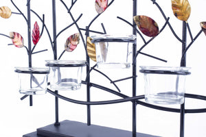 22.5" X 5" X 25.5" Copper Red And Gold Metal Tree Foiled And Lacquered Votive Holder