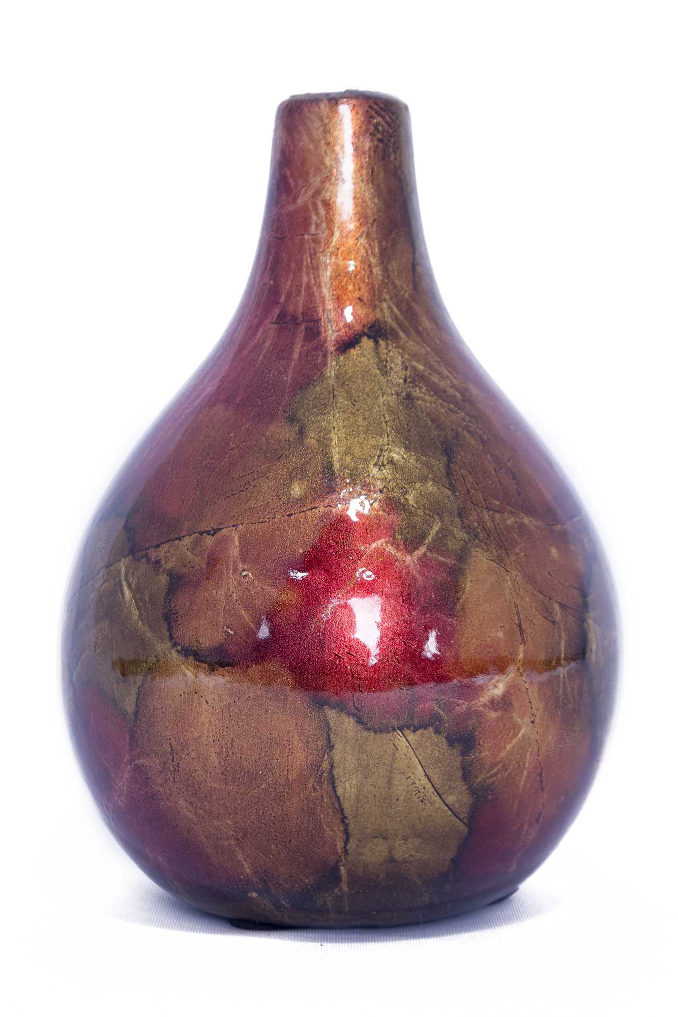 14" X 9.75" X 16" Copper Red And Gold Ceramic Piece Vase Set