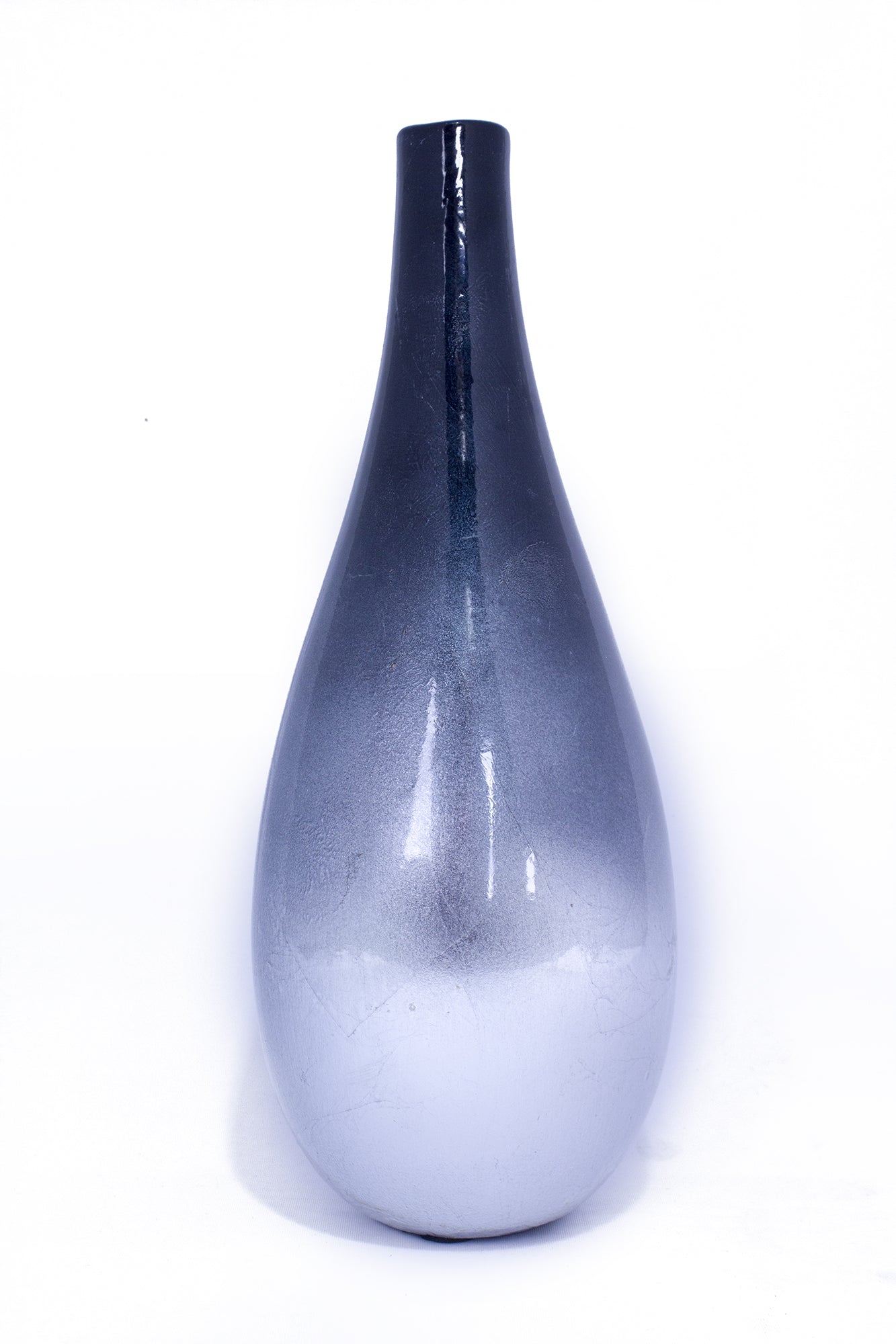 14" X 9.75" X 16" Navy And Silver Ceramic Piece Vase Set