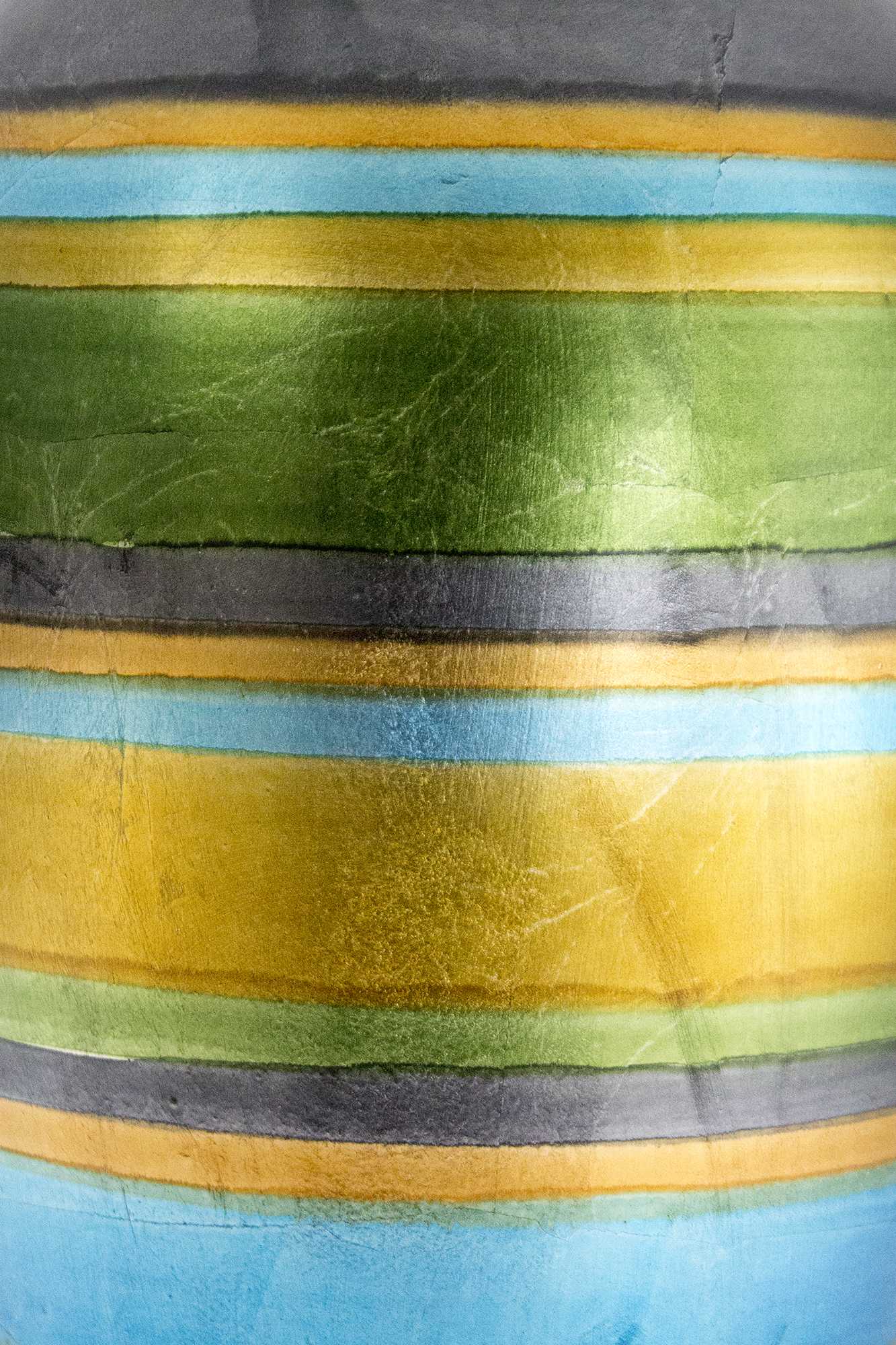 13" X 13" X 26" Blue, Green, Gold, Copper And Pewter Ceramic  Ceramic Vase