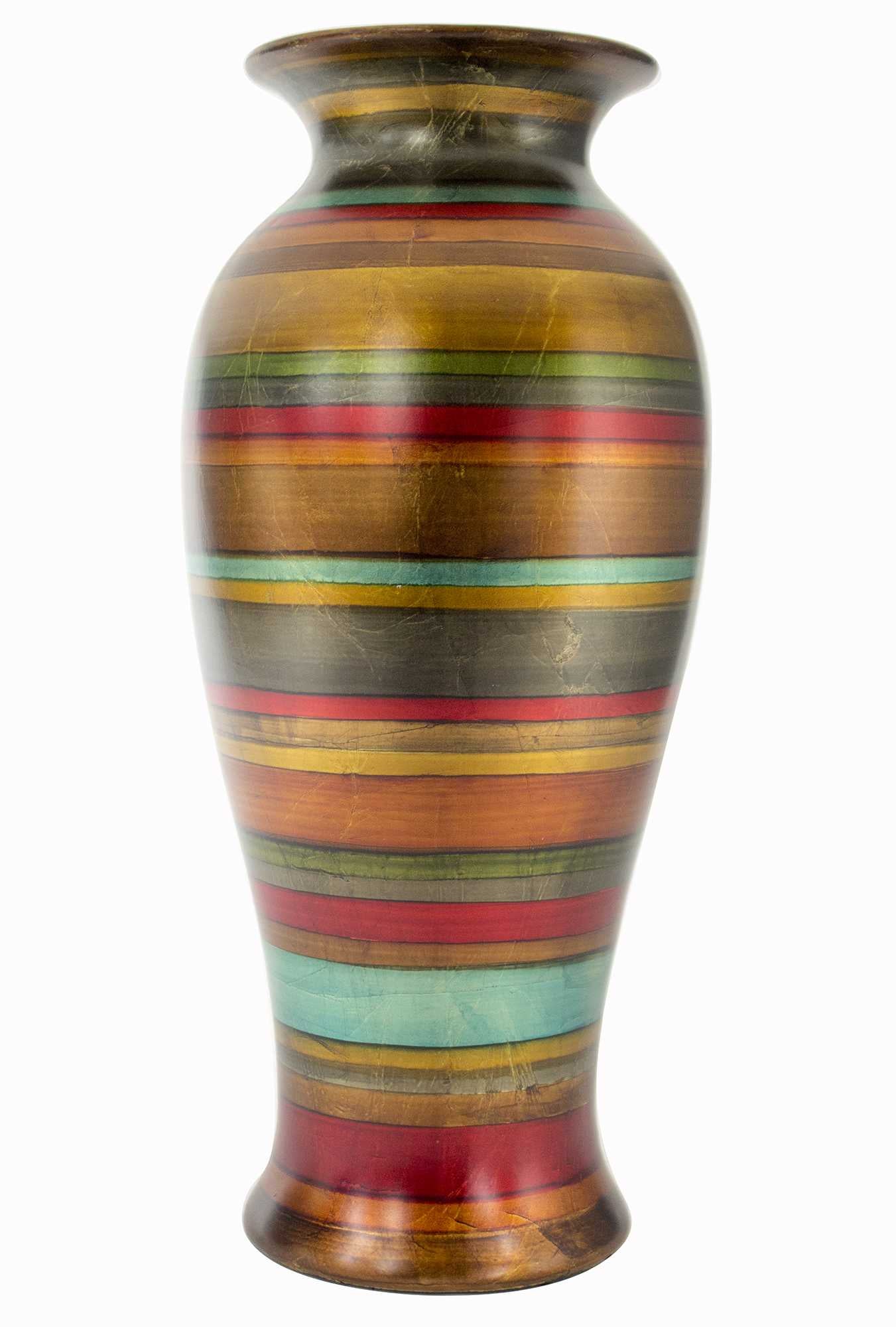 13" X 13" X 26" Gold, Bronze, Copper, Pewter, Red, Green And Blue Ceramic  Ceramic Vase