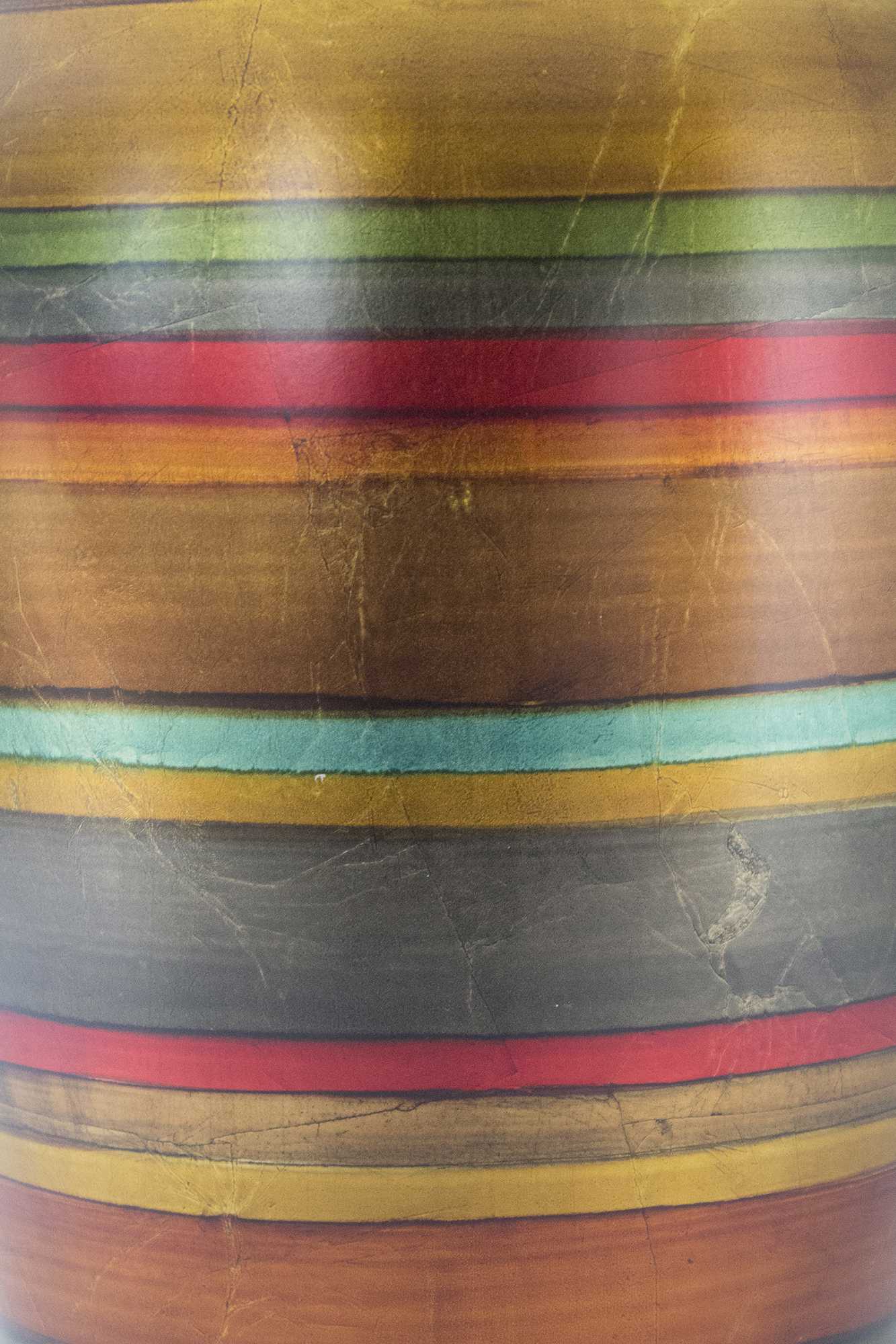 13" X 13" X 26" Gold, Bronze, Copper, Pewter, Red, Green And Blue Ceramic  Ceramic Vase