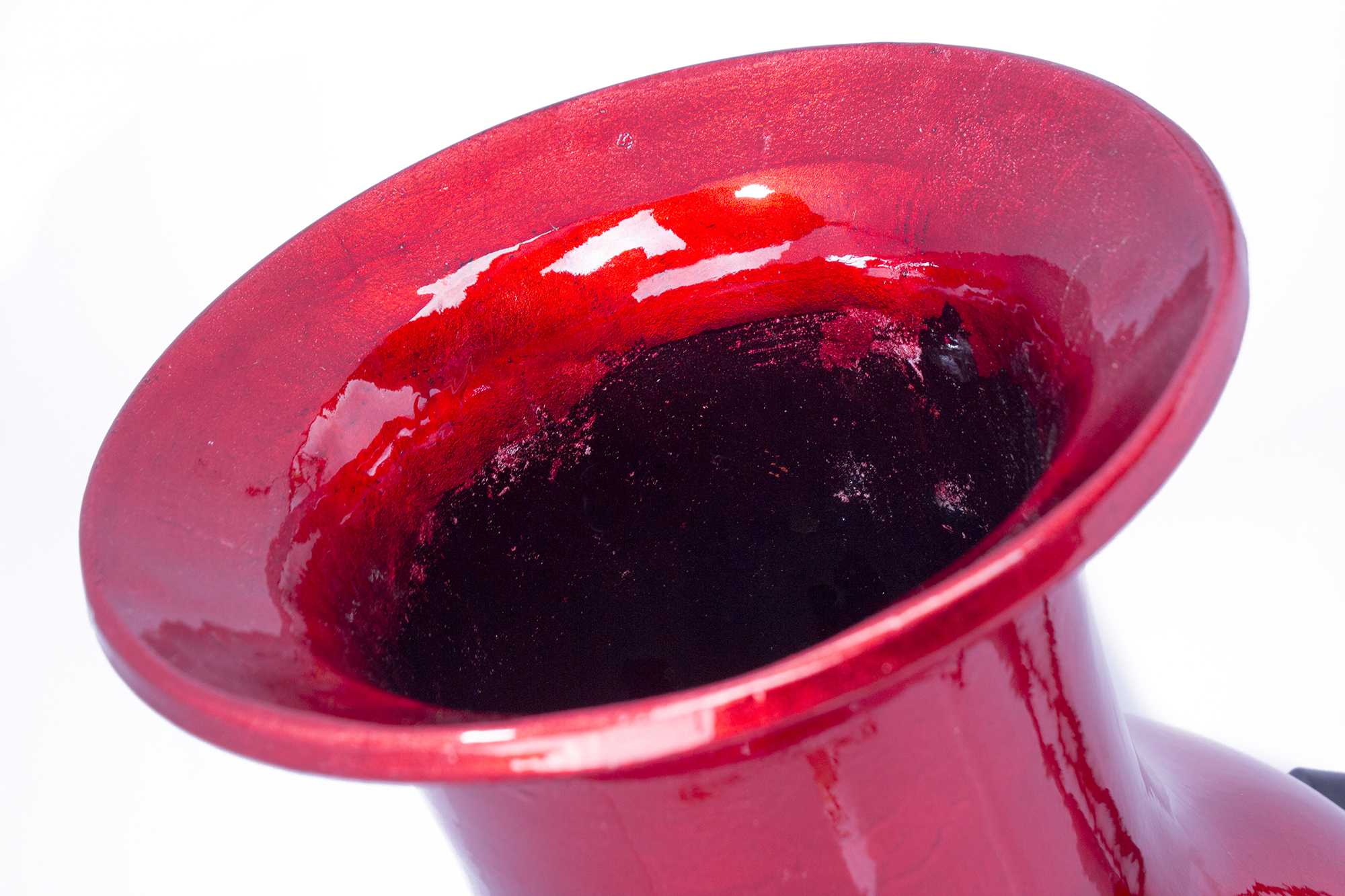 13" X 13" X 18" Red And Orange Ceramic Lacquered Ceramic Vase