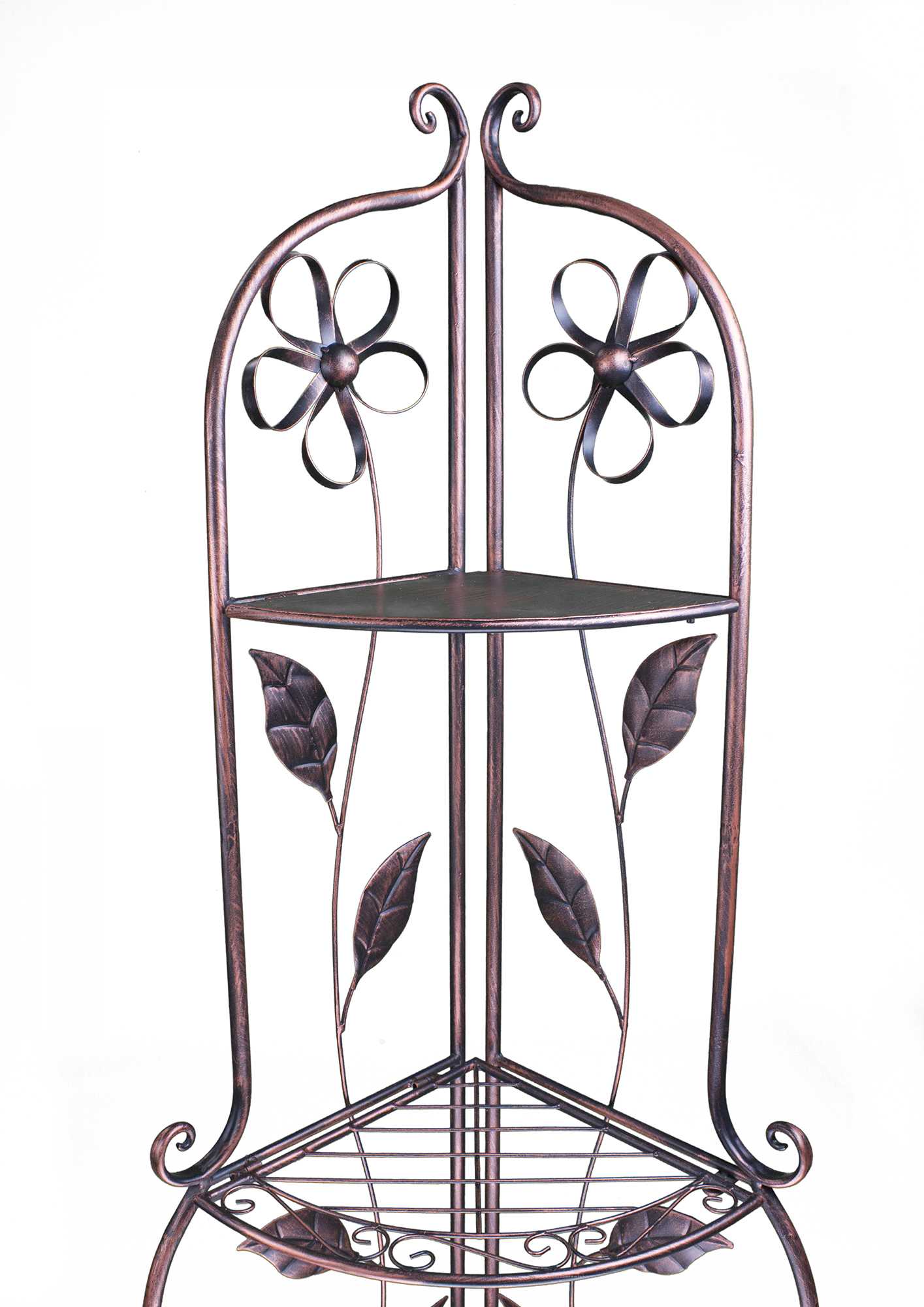 16" X 3.5" X 67.5" Copper Steel Corner Bakers Rack with Shelves