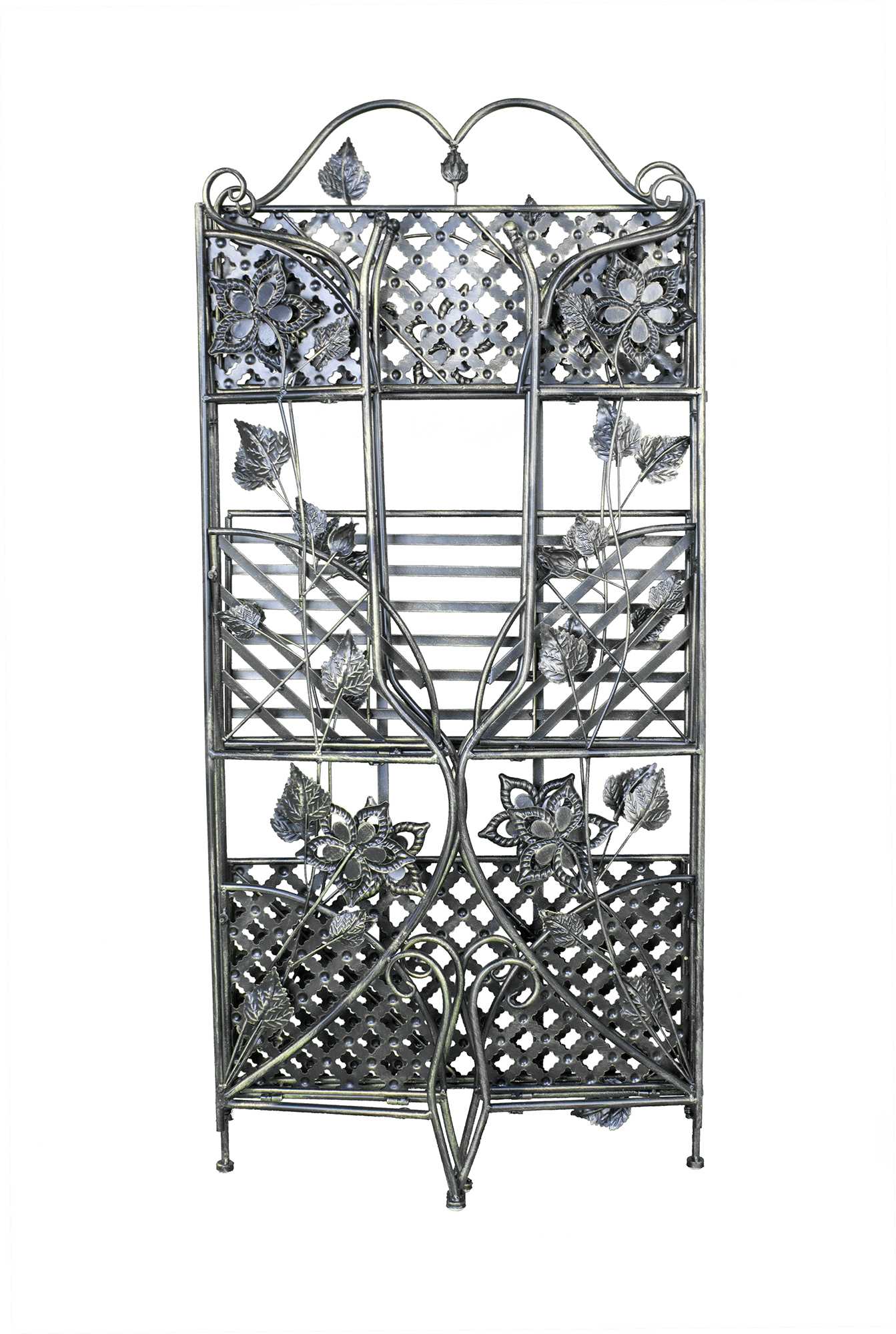 25" X 5" X 50" Blackened Brass Steel Bakers Rack with  Shelves