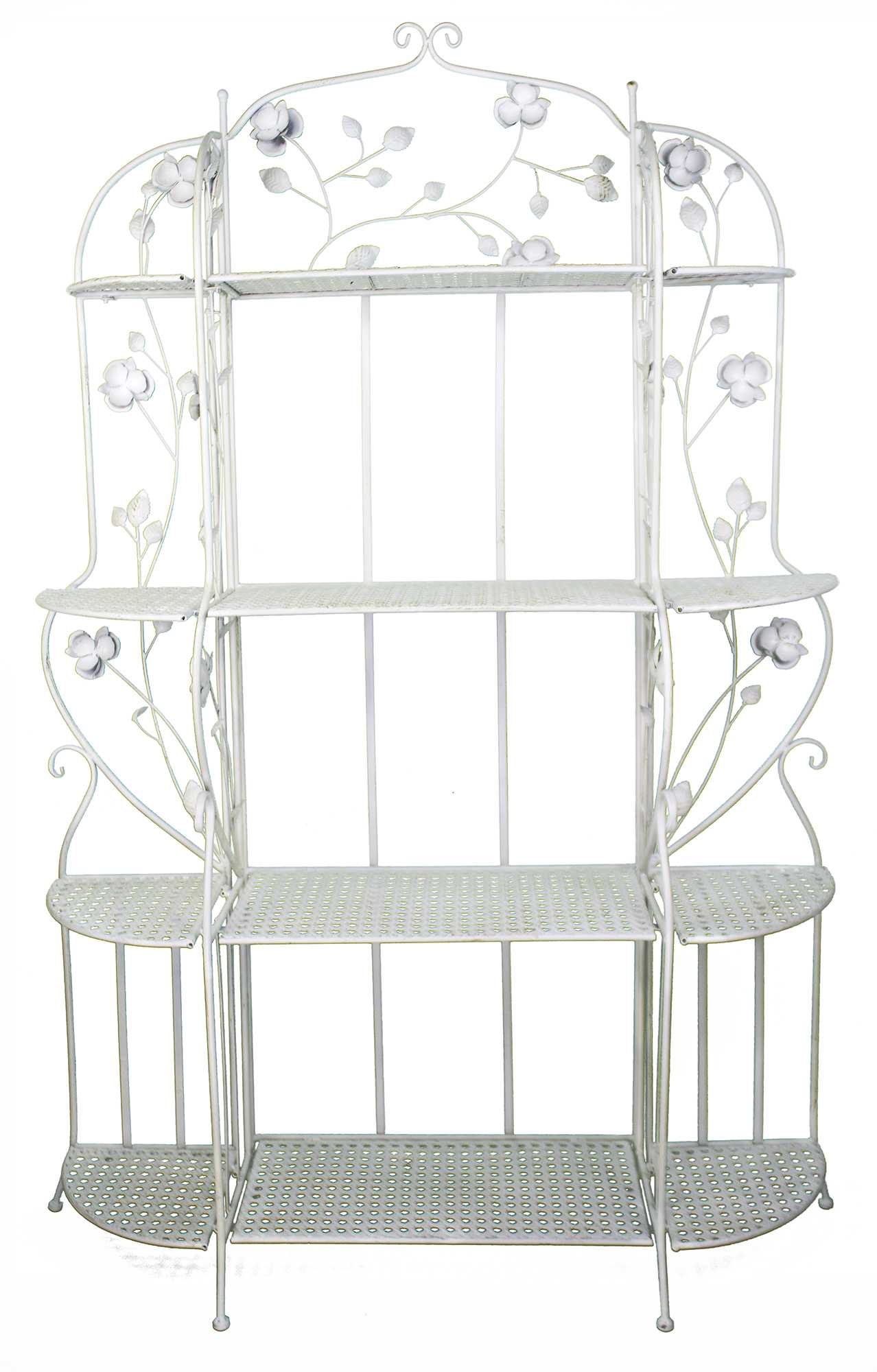 25" X 5" X 68" Antique White Steel Antique White Bakers Rack with  Shelves