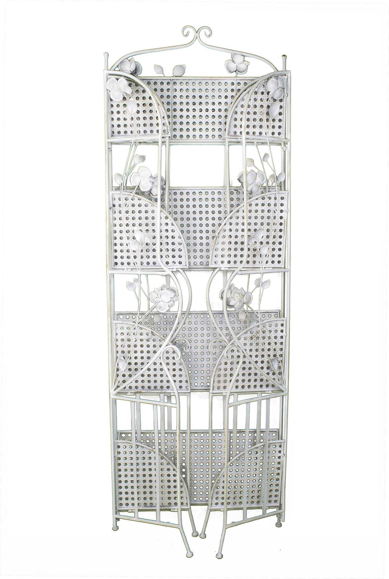 25" X 5" X 68" Antique White Steel Antique White Bakers Rack with  Shelves