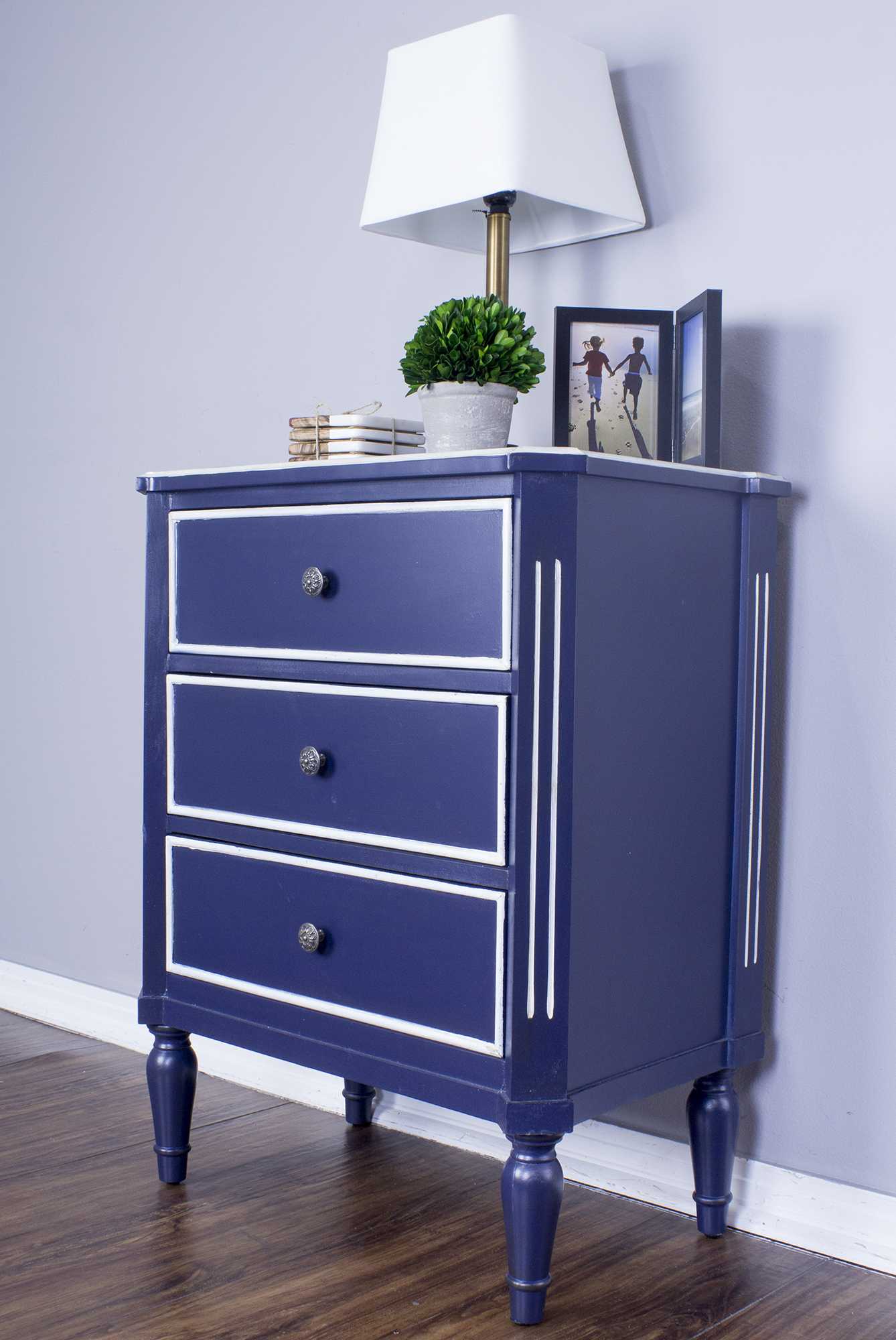 28" X 19.5" X 28" Navy MDF Wood Navy Accent Cabinet with Drawers