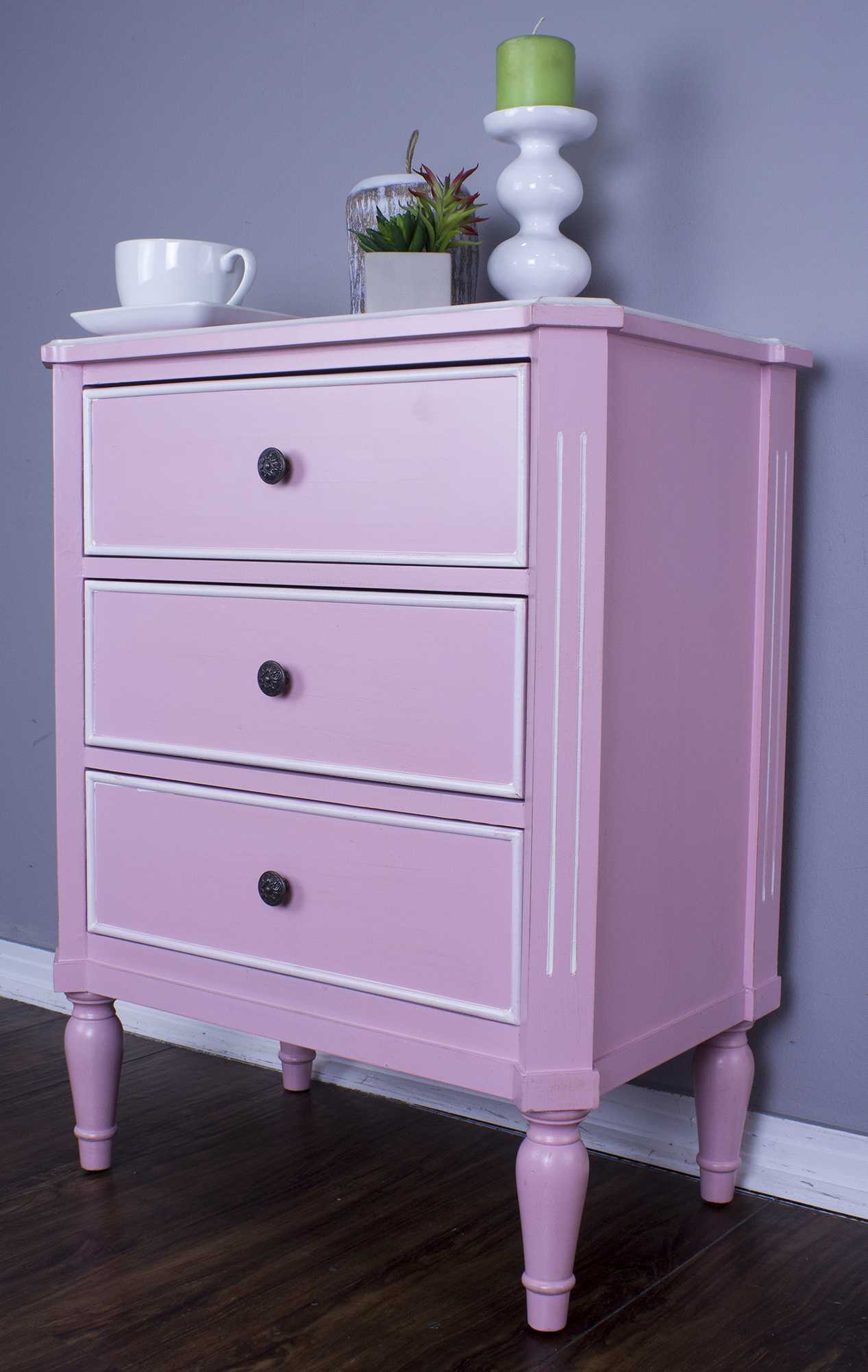 28" X 19.5" X 28" Pink MDF Wood Accent Cabinet with Drawers