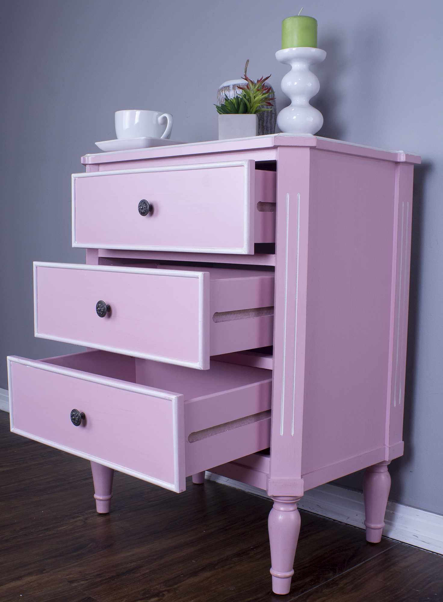 28" X 19.5" X 28" Pink MDF Wood Accent Cabinet with Drawers