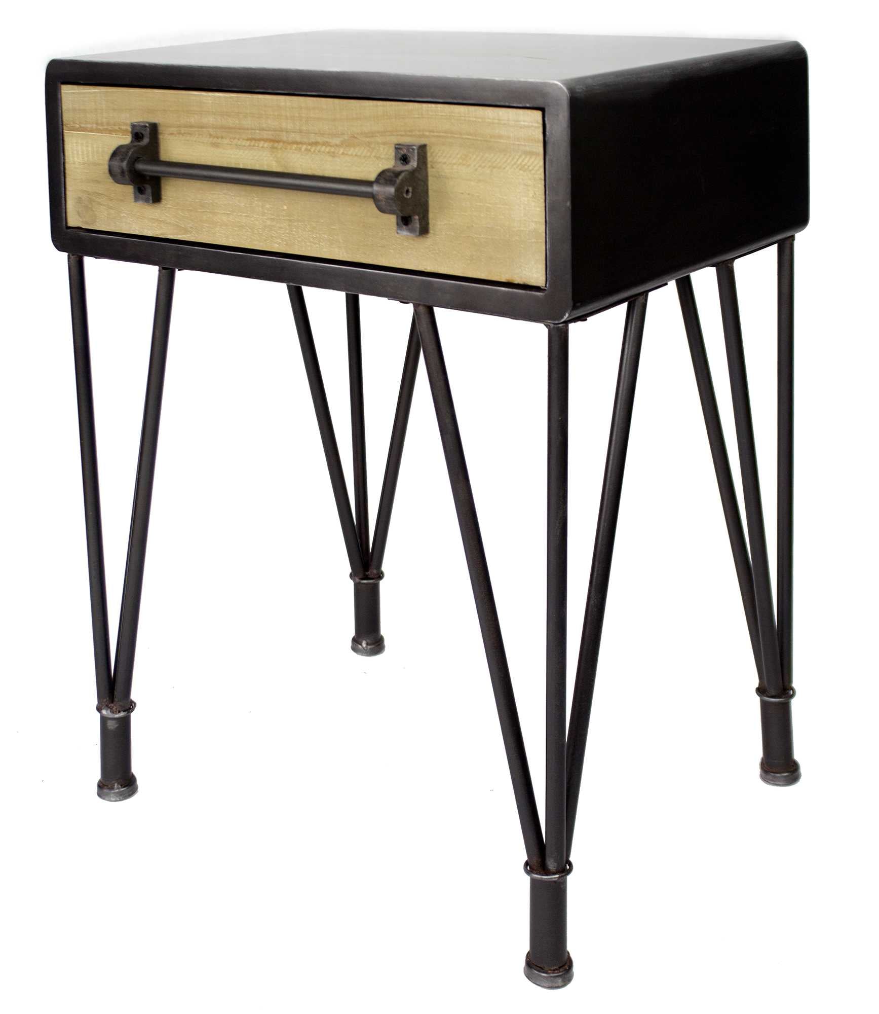 22" X 9" X 24" Charcoal And Natural Wood Iron  Wood  MDF End Table with a Drawer
