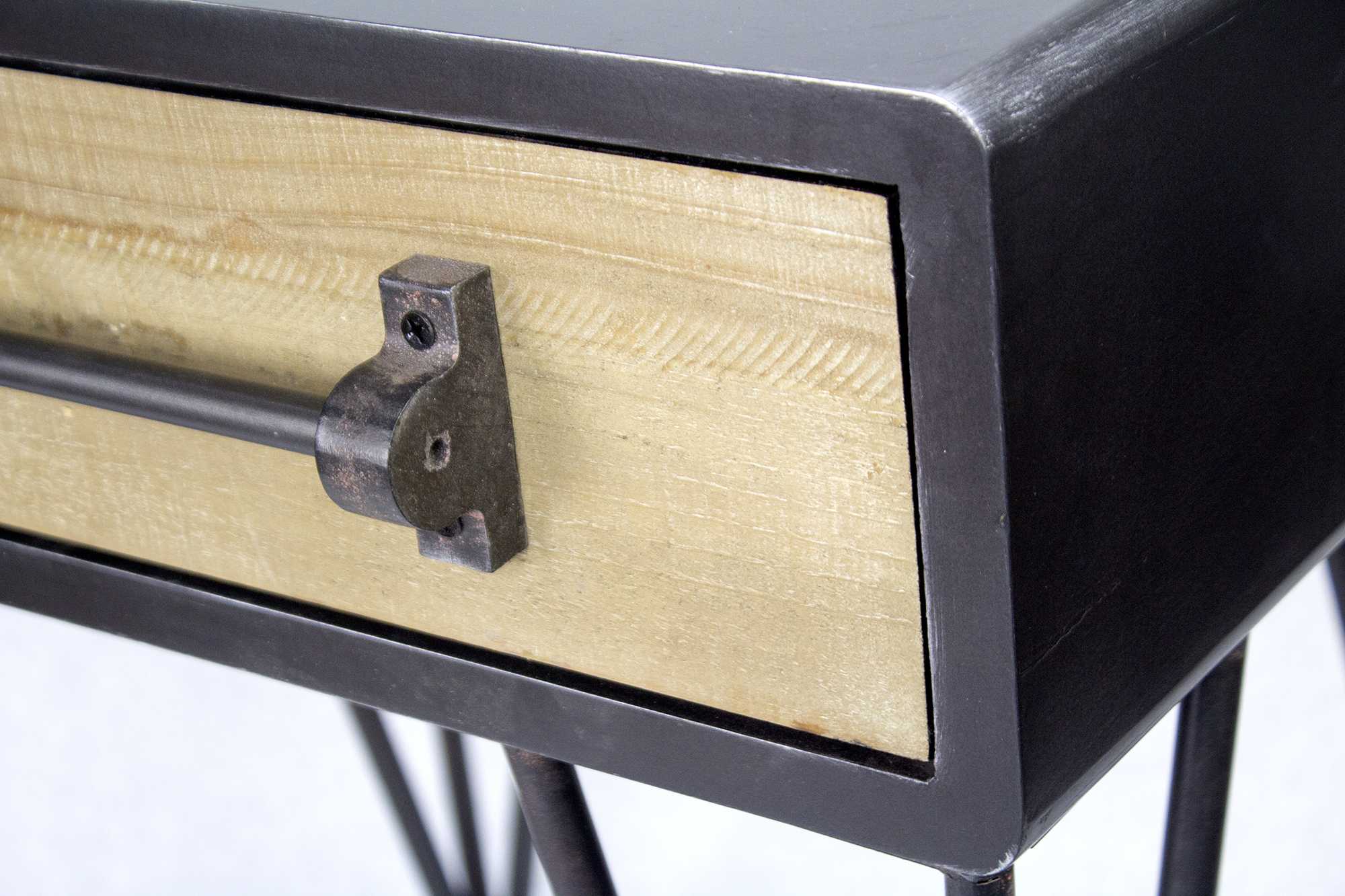 22" X 9" X 24" Charcoal And Natural Wood Iron  Wood  MDF End Table with a Drawer