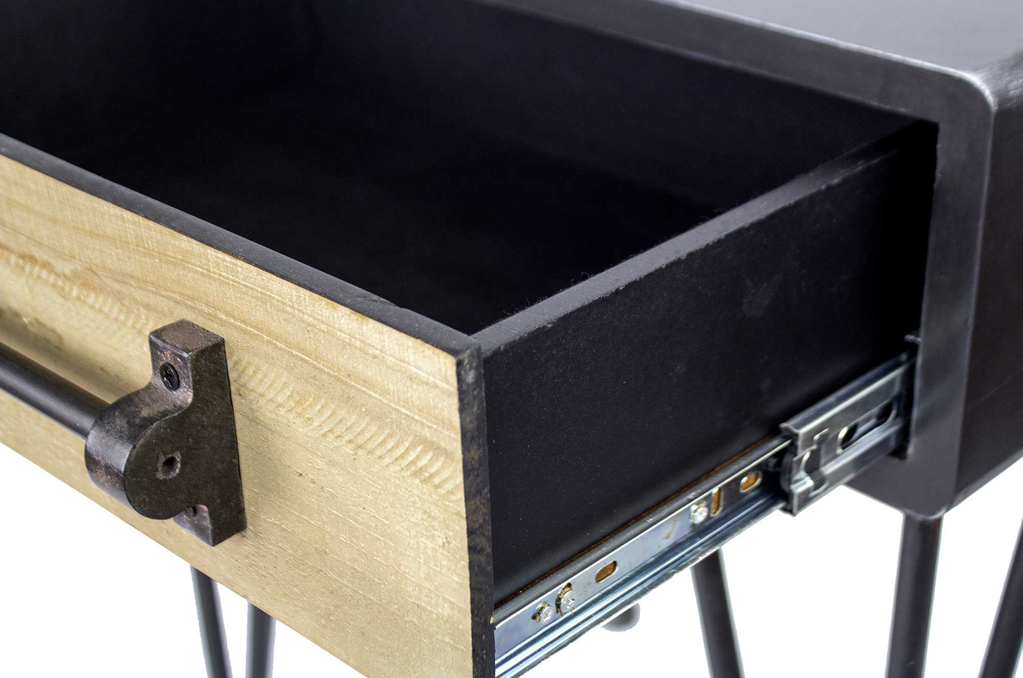 22" X 9" X 24" Charcoal And Natural Wood Iron  Wood  MDF End Table with a Drawer