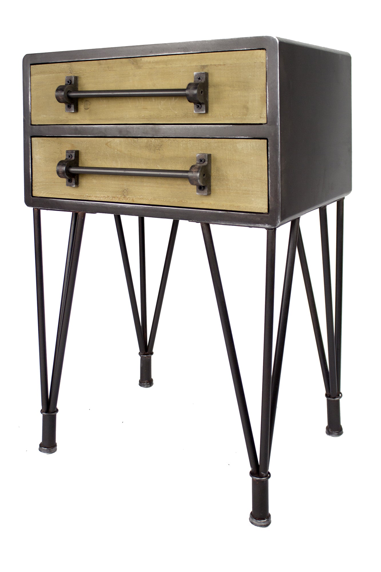 22" X 14" X 24" Charcoal And Natural Wood Iron  Wood  MDF End Table with a Drawer