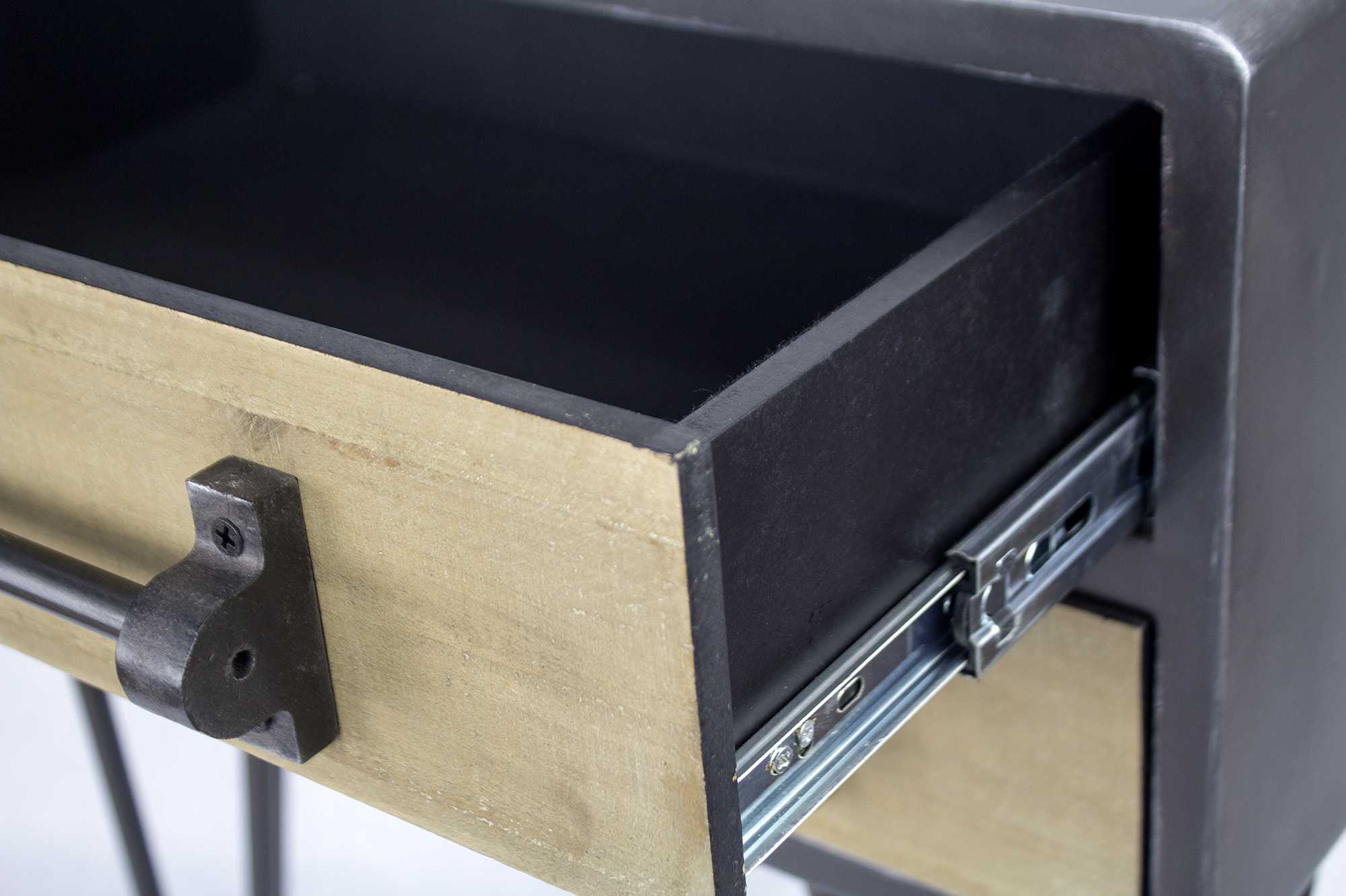 22" X 14" X 24" Charcoal And Natural Wood Iron  Wood  MDF End Table with a Drawer