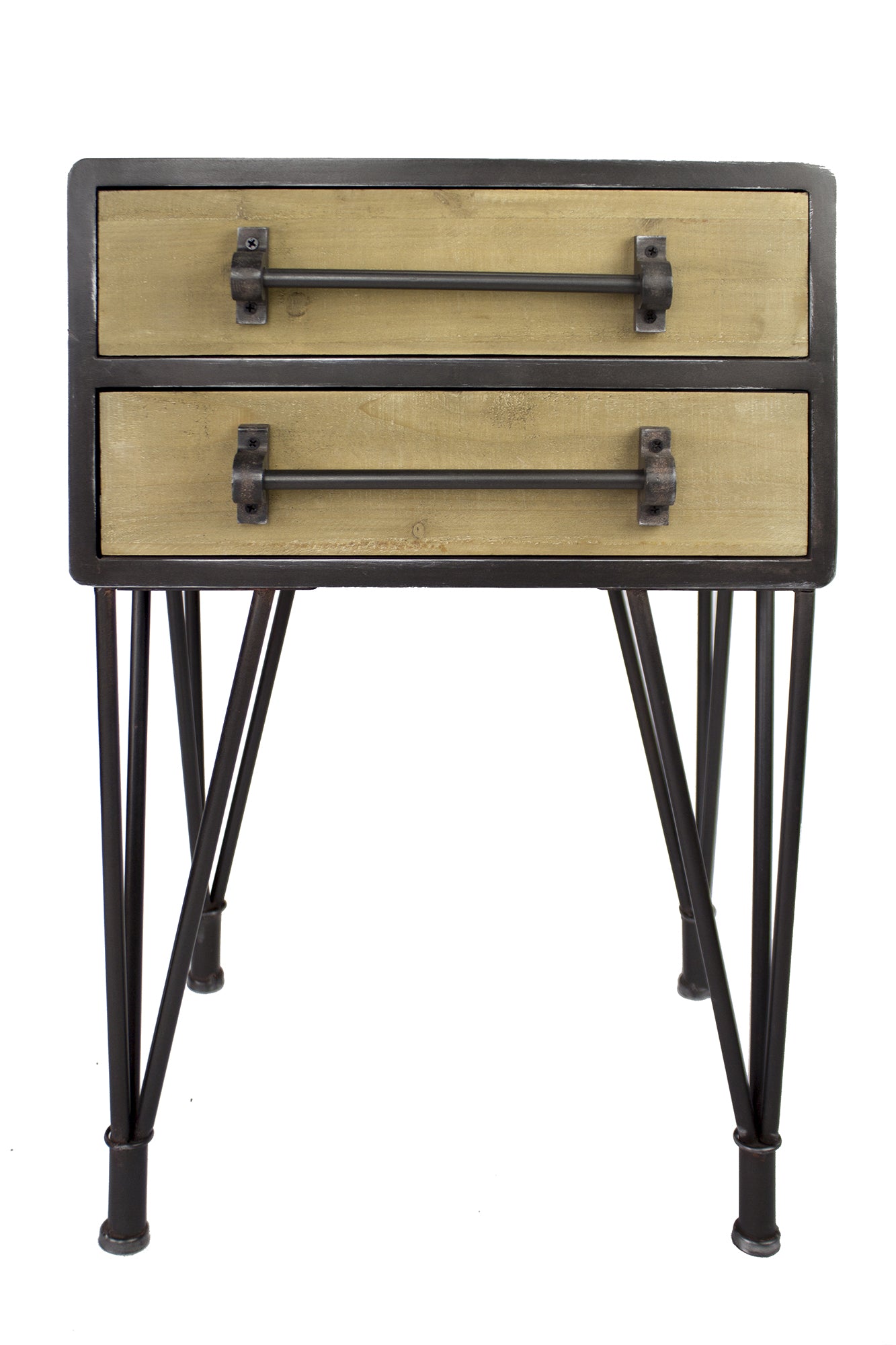 22" X 14" X 24" Charcoal And Natural Wood Iron  Wood  MDF End Table with a Drawer
