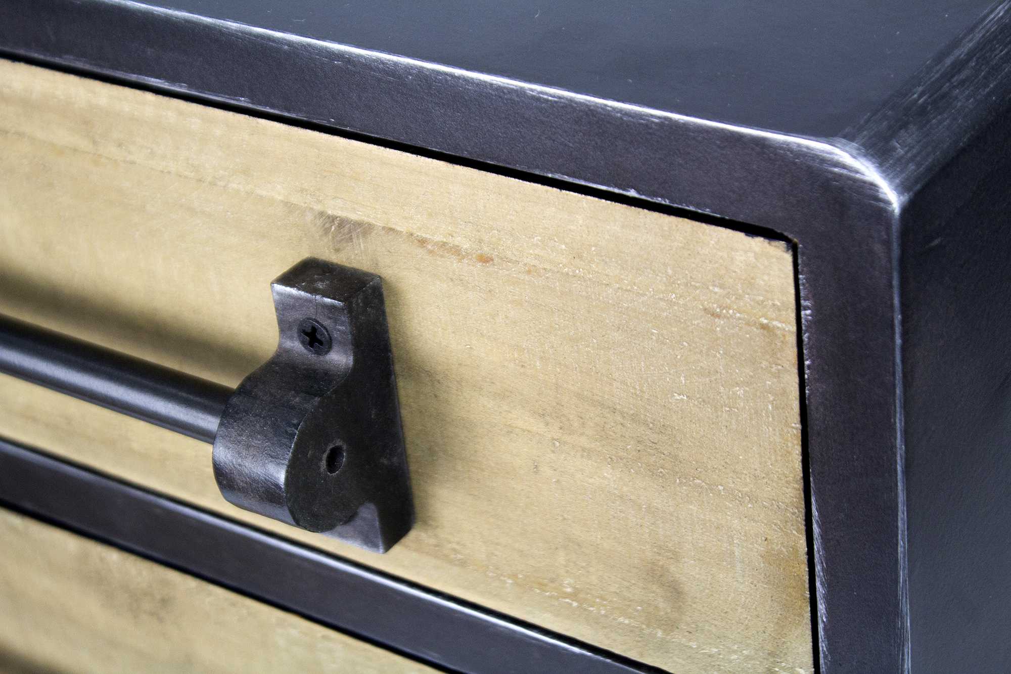 22" X 14" X 24" Charcoal And Natural Wood Iron  Wood  MDF End Table with a Drawer