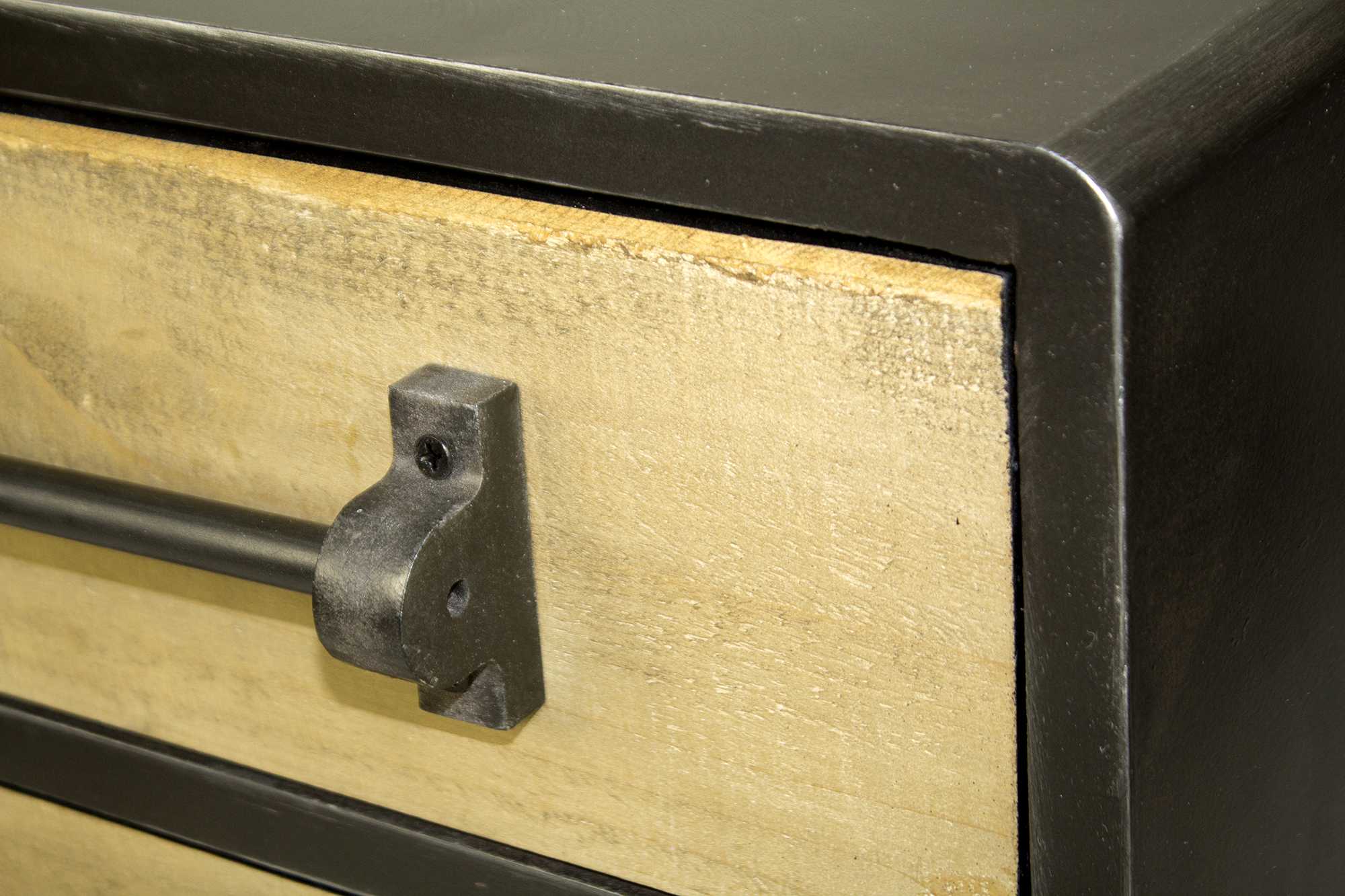 18" X 18" X 15" Charcoal And Natural Wood Iron  Wood  MDF End Table with  Drawers