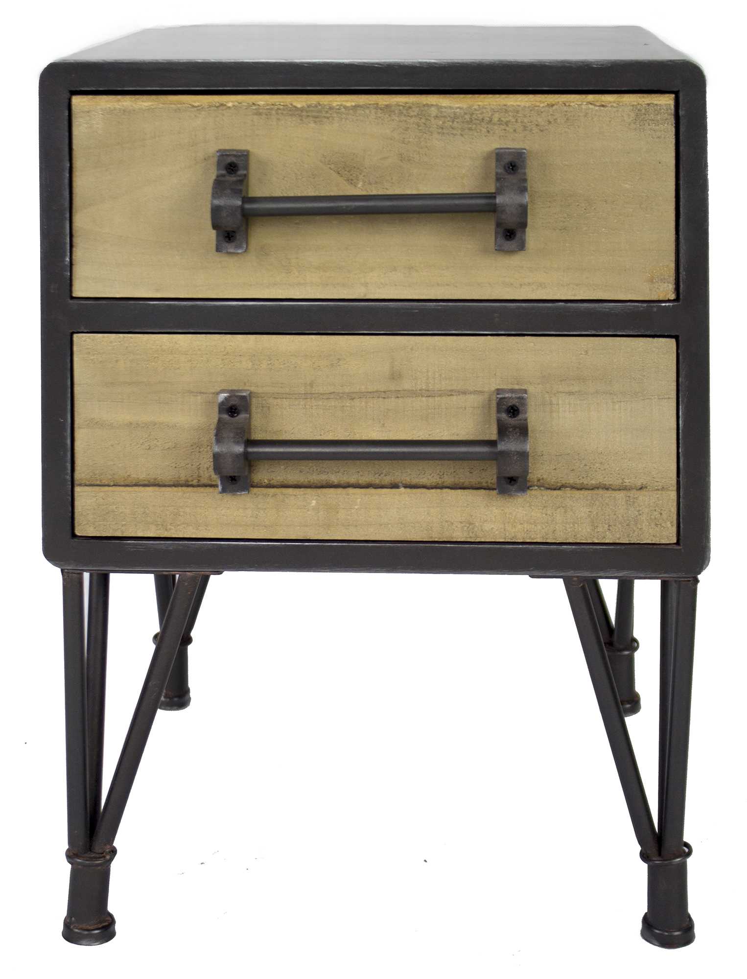 18" X 18" X 15" Charcoal And Natural Wood Iron  Wood  MDF End Table with  Drawers