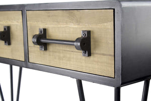 44" X 11" X 26" Charcoal And Natural Wood Iron  Wood  MDF Console Table with  Drawers